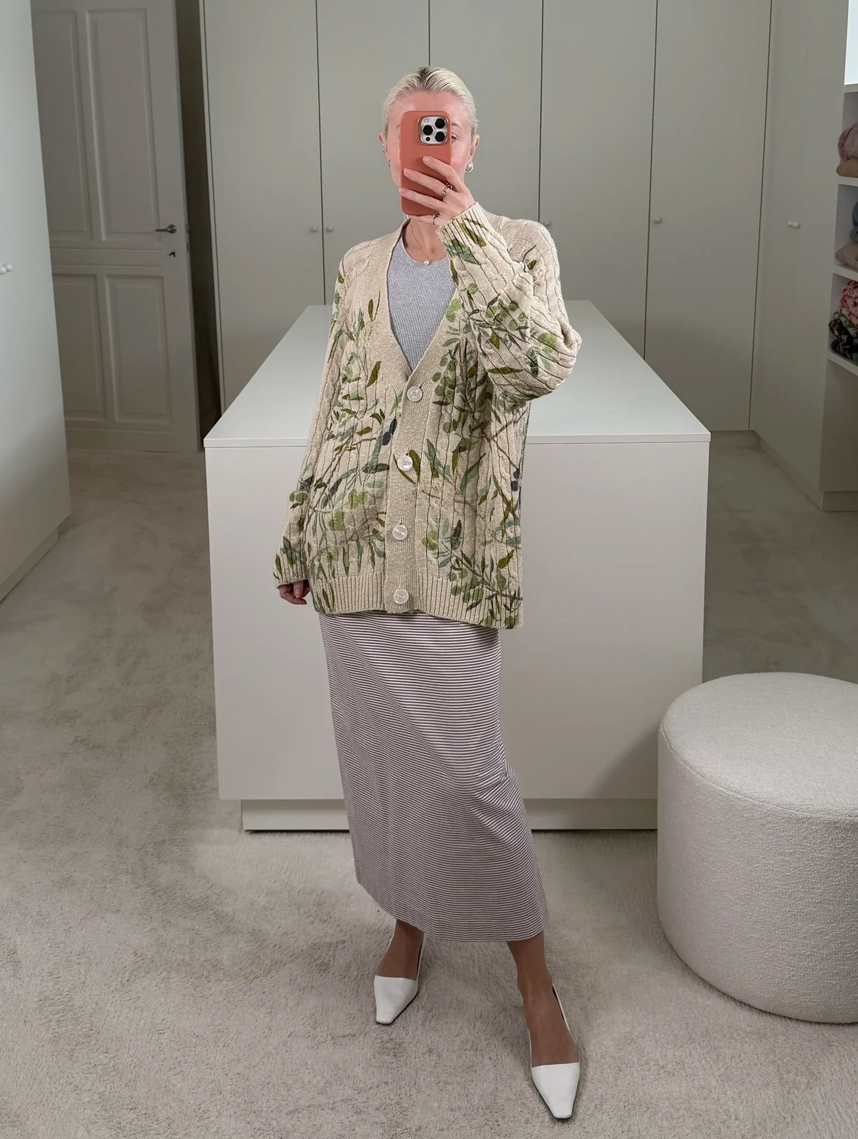 Zuri Cable Knit Cardigan in Butter/Olive Tree