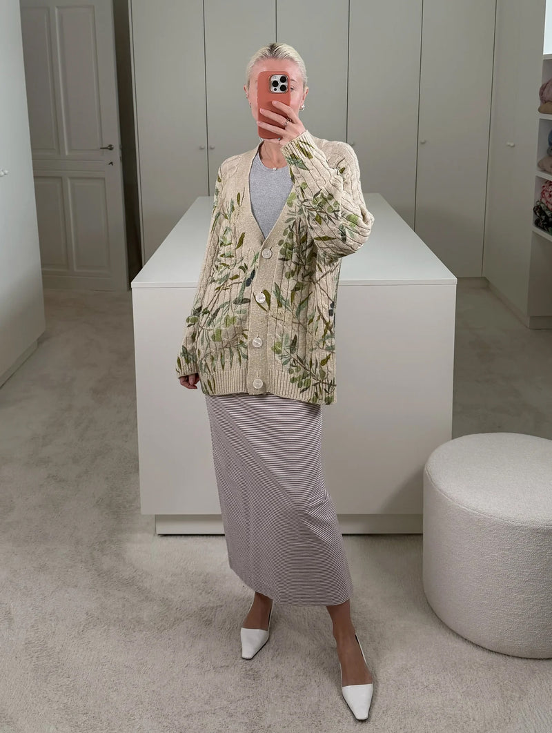 Zuri Cable Knit Cardigan in Butter/Olive Tree