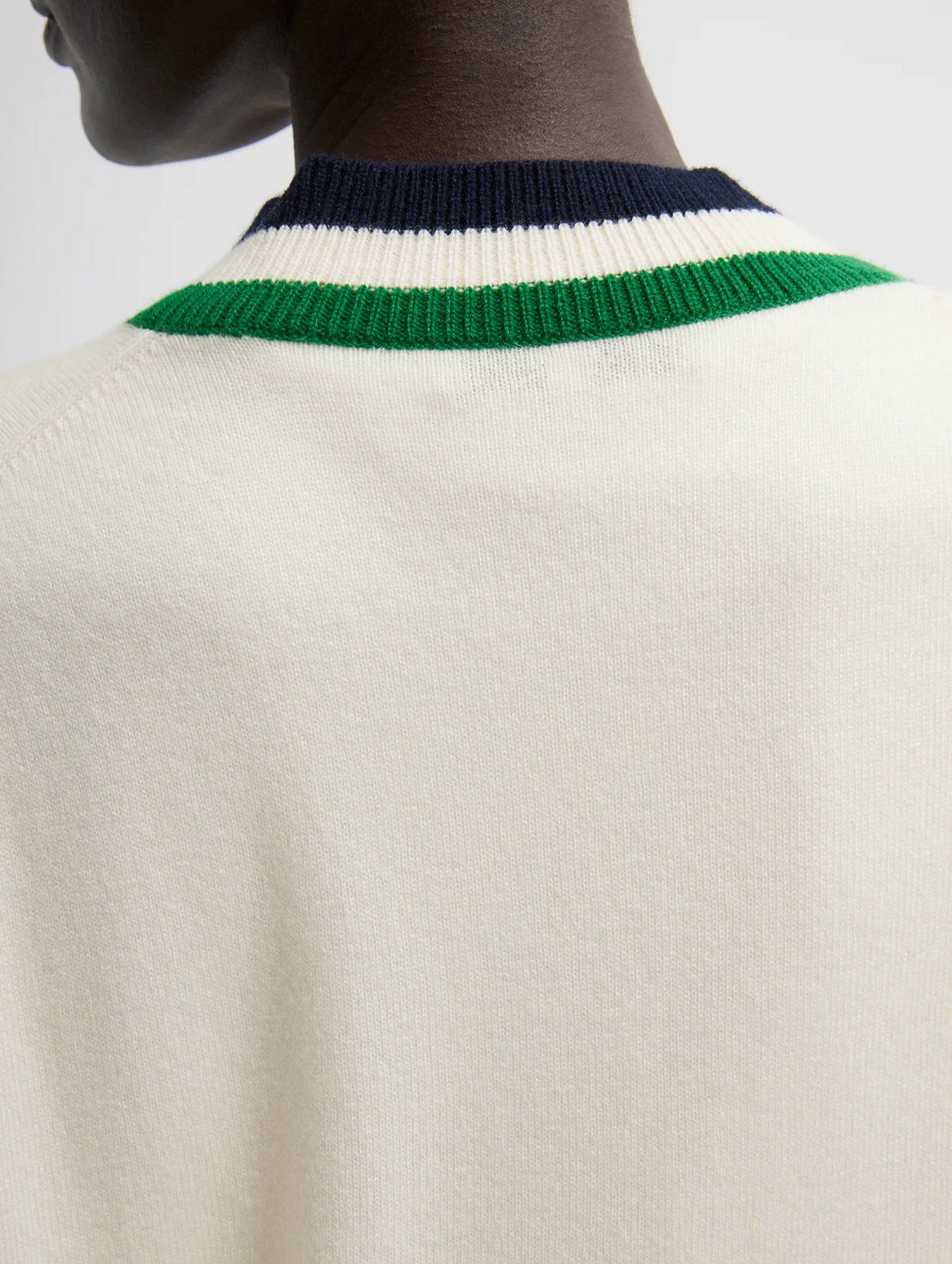 Cashmere Striped Warp V-Neck Pullover in Ivory