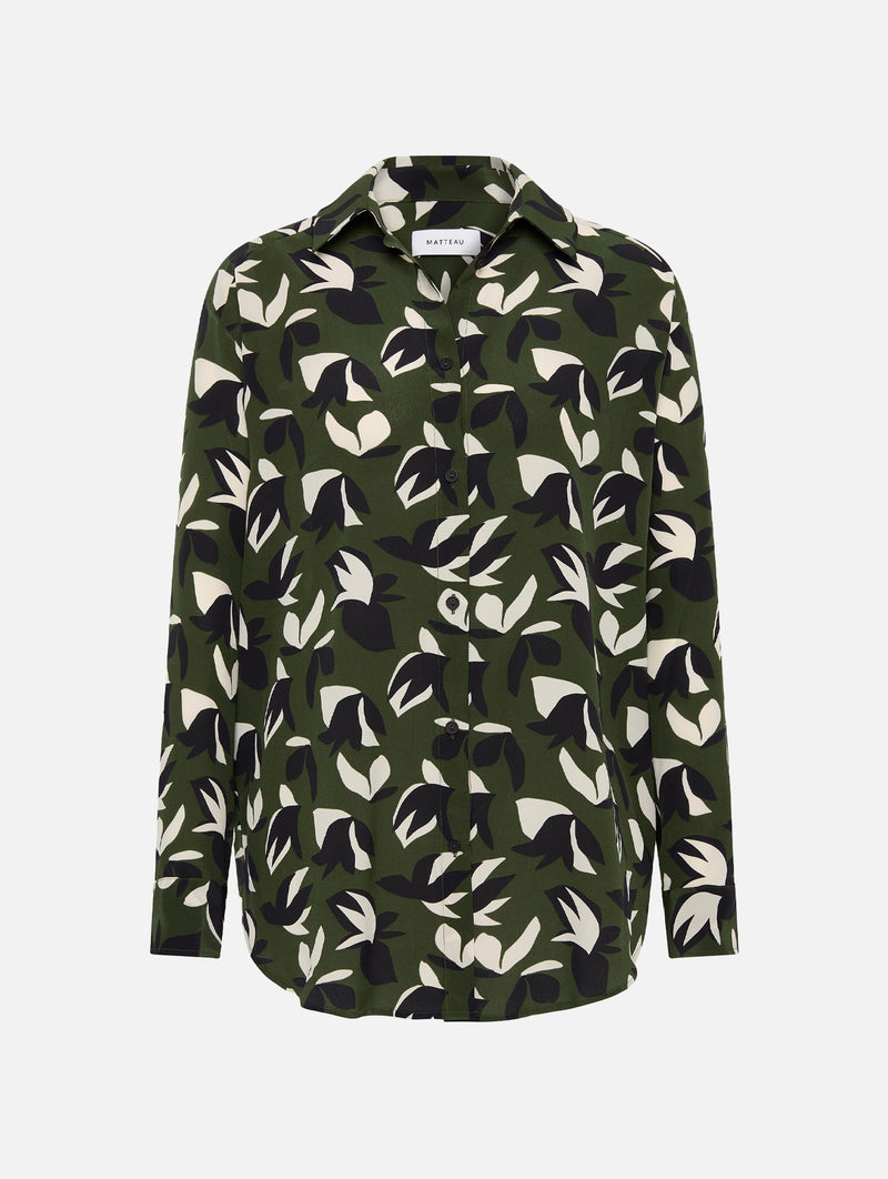 Long Sleeve Silk Shirt in Agave
