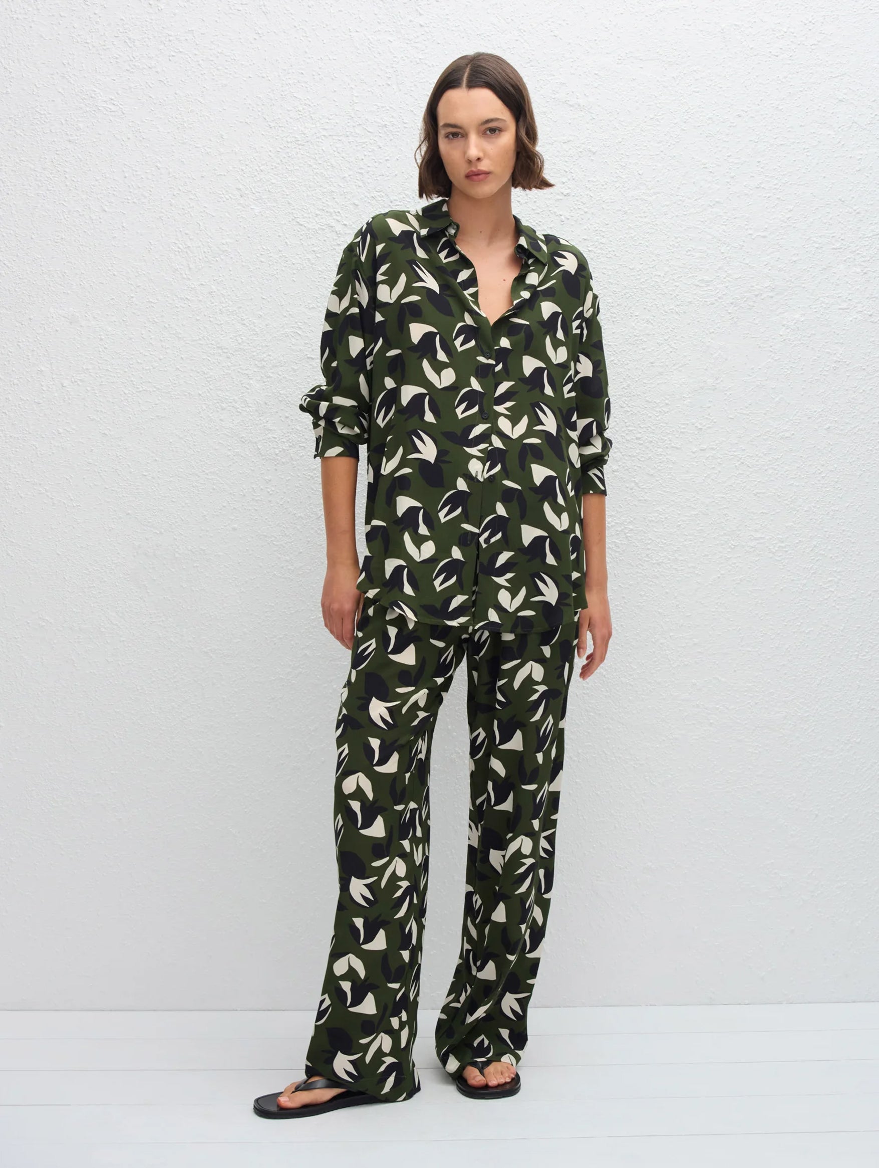 Long Sleeve Silk Shirt in Agave