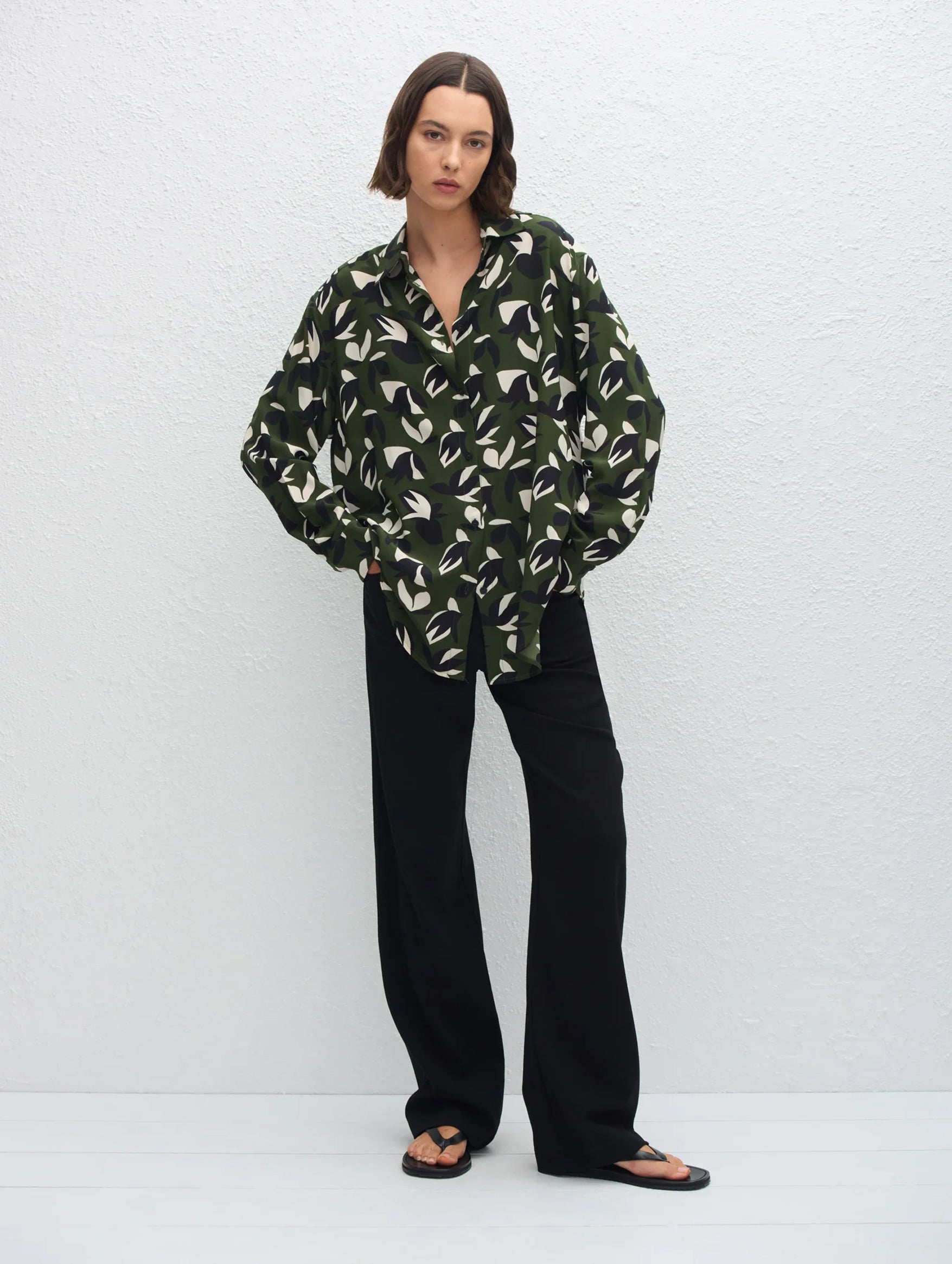 Long Sleeve Silk Shirt in Agave