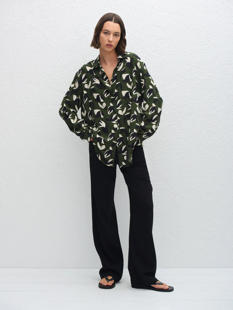 Long Sleeve Silk Shirt in Agave