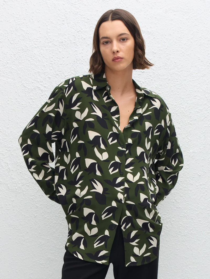 Long Sleeve Silk Shirt in Agave