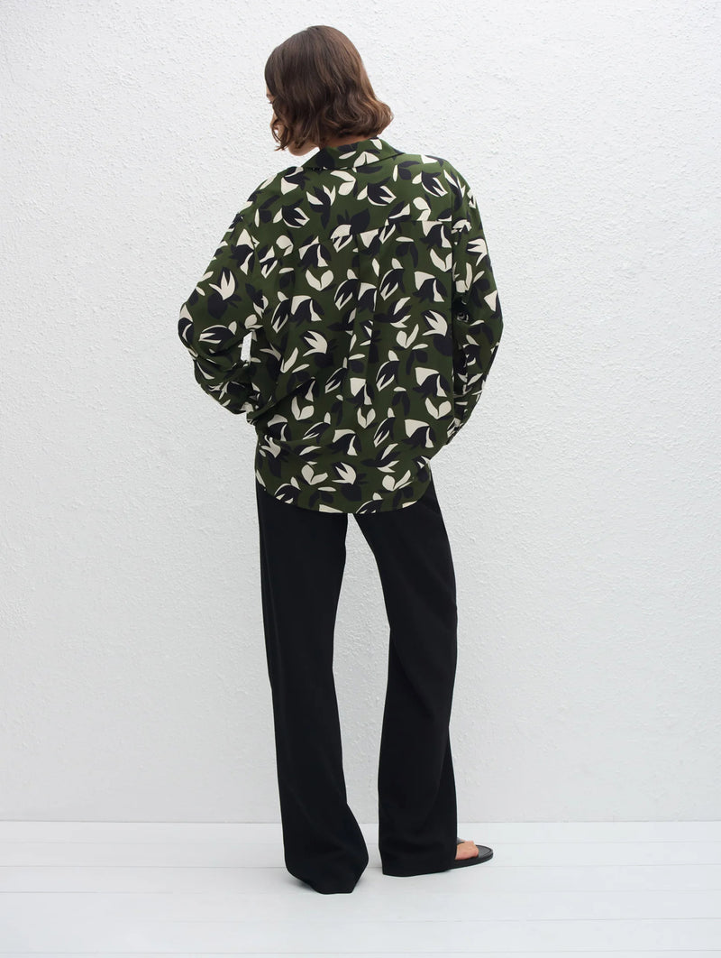 Long Sleeve Silk Shirt in Agave