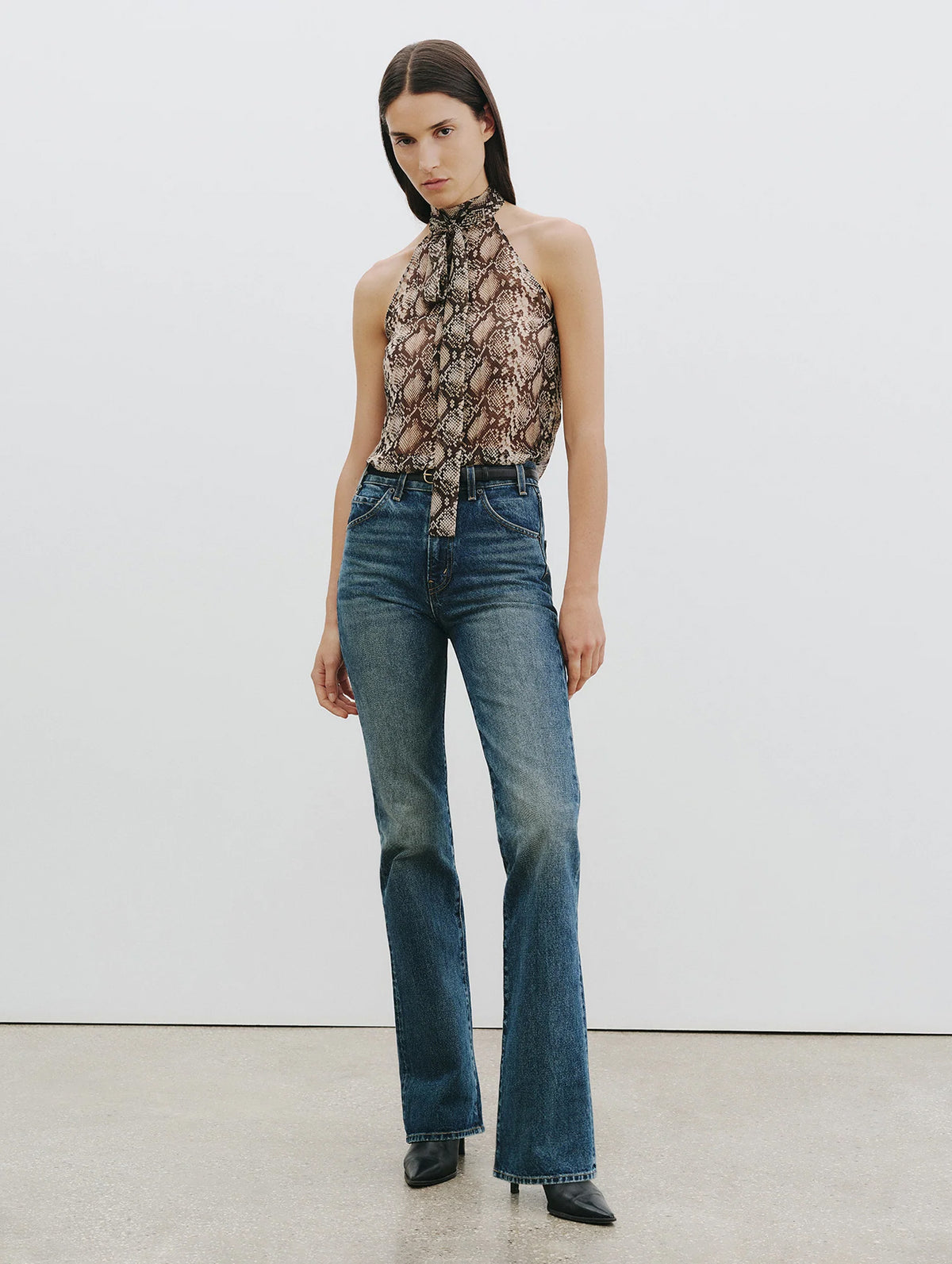 Alla Silk Halterneck Top in Snake Print