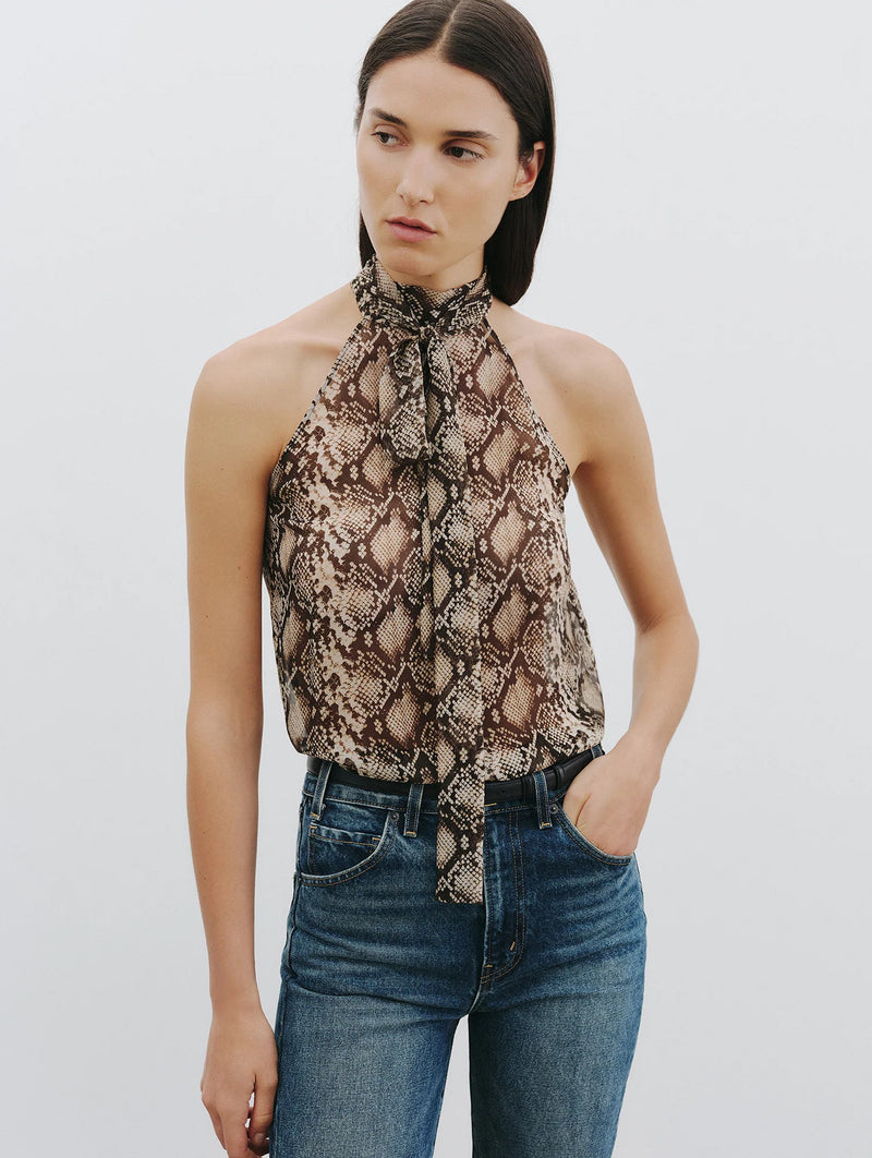 Alla Silk Halterneck Top in Snake Print