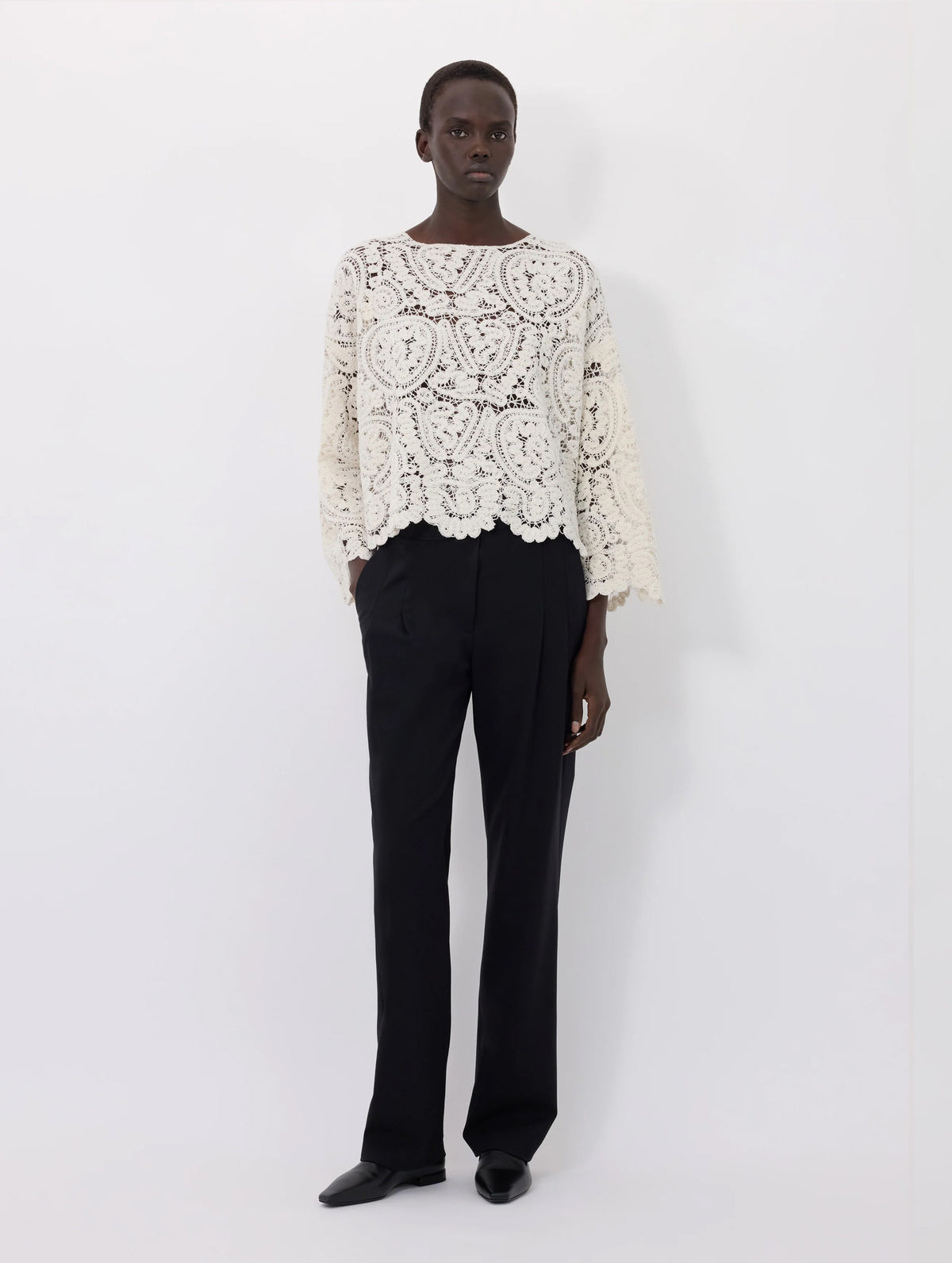 Arold Velvet Silk Crochet Sweater in Ivory
