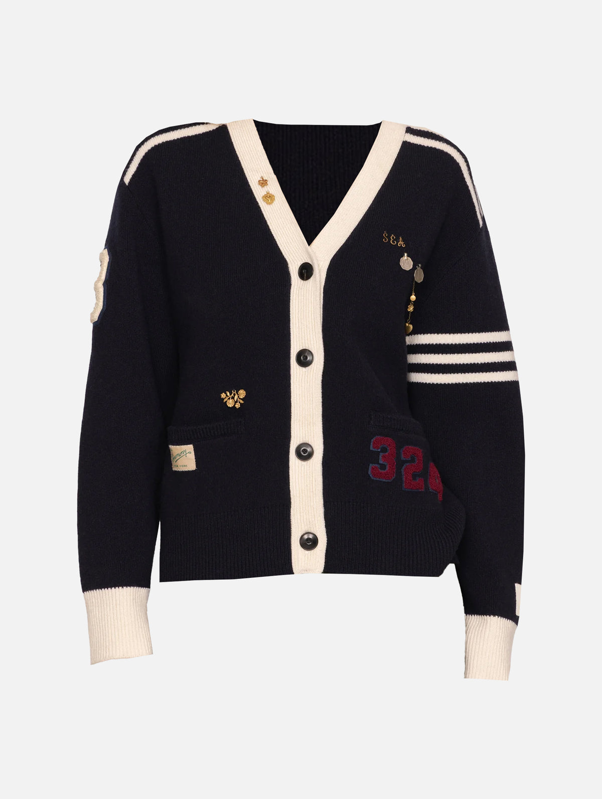 Arther Varsity Knit Cardigan in Navy