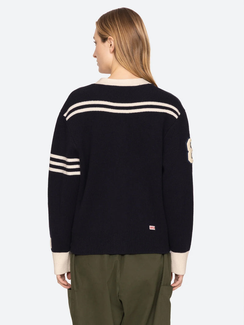 Arther Varsity Knit Cardigan in Navy