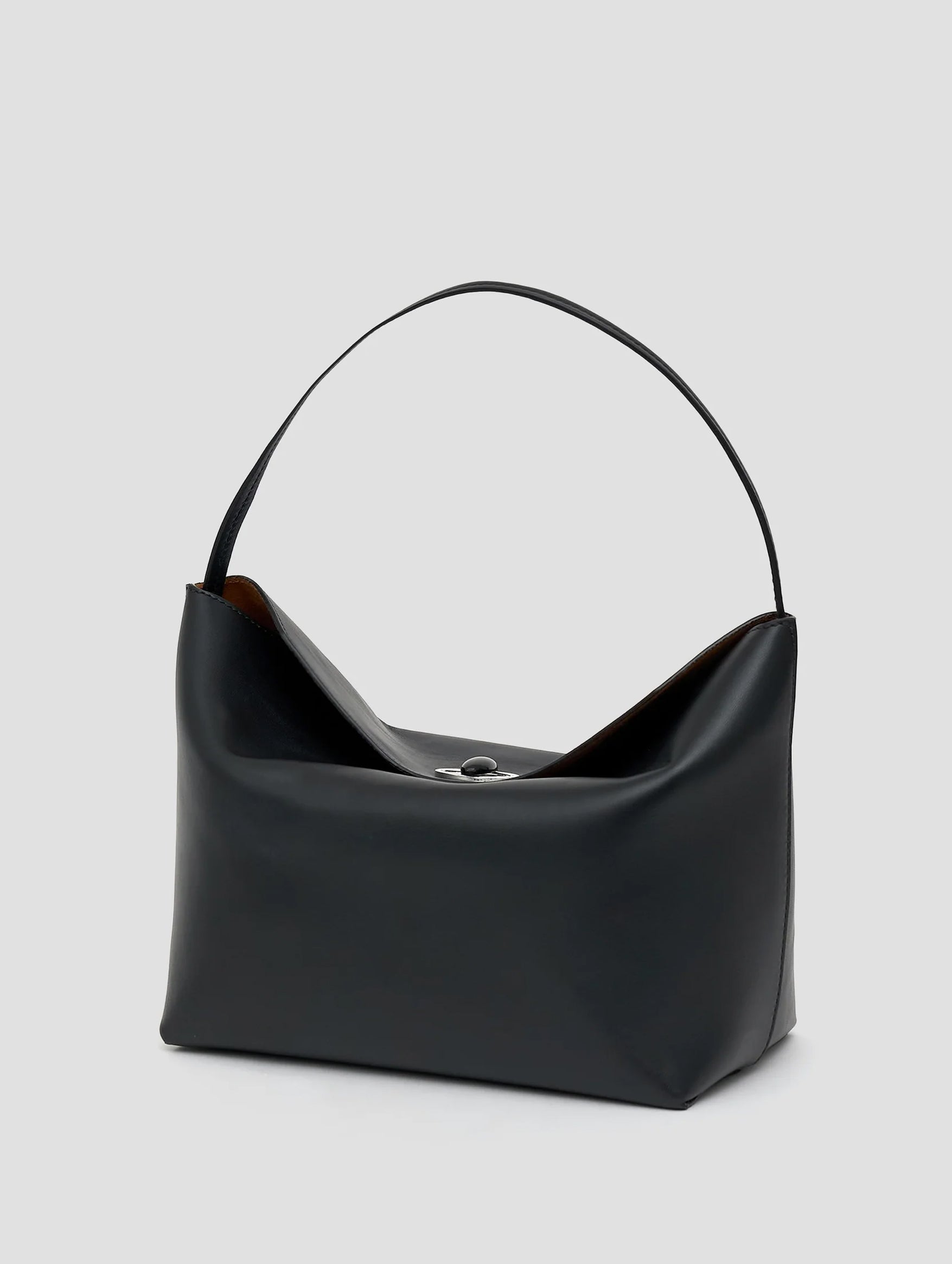 Turnlock Leather Shoulder Bag in Black