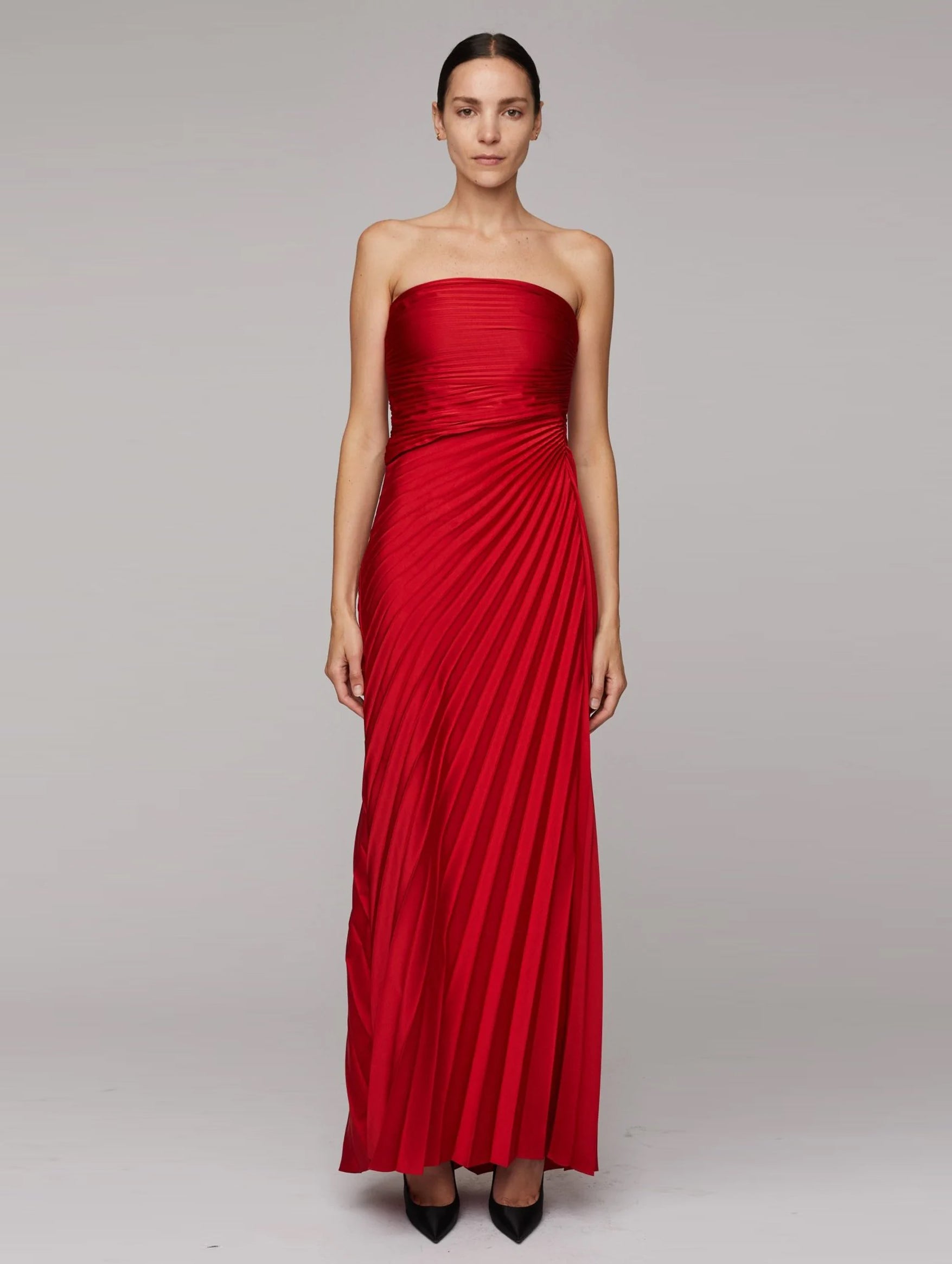 Bianca Strapless Pleated Maxi Dress in Really Red