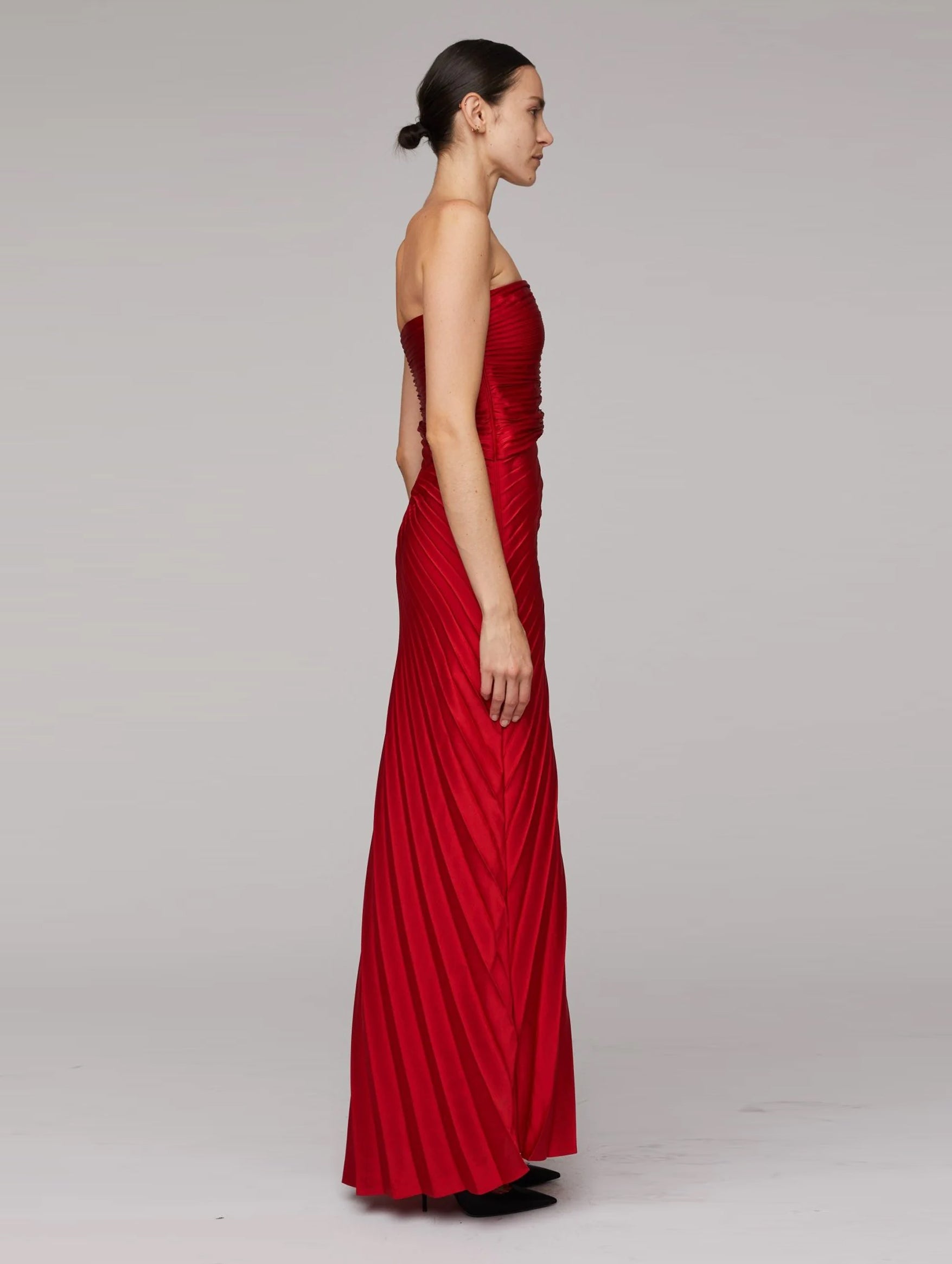 Bianca Strapless Pleated Maxi Dress in Really Red