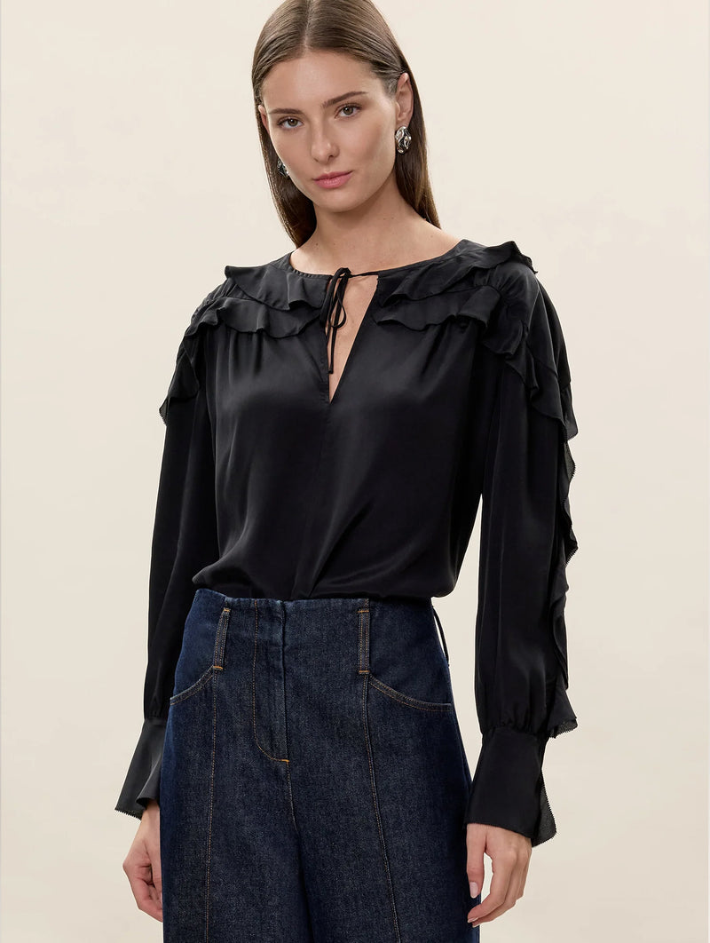 Lilith Ruffle Blouse in Black