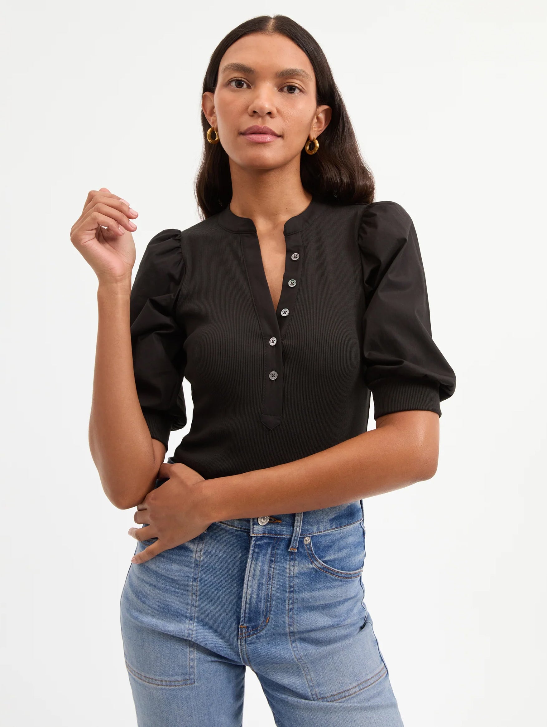 Coralee Puff Sleeve Top in Black