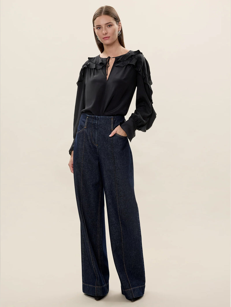 Lilith Ruffle Blouse in Black