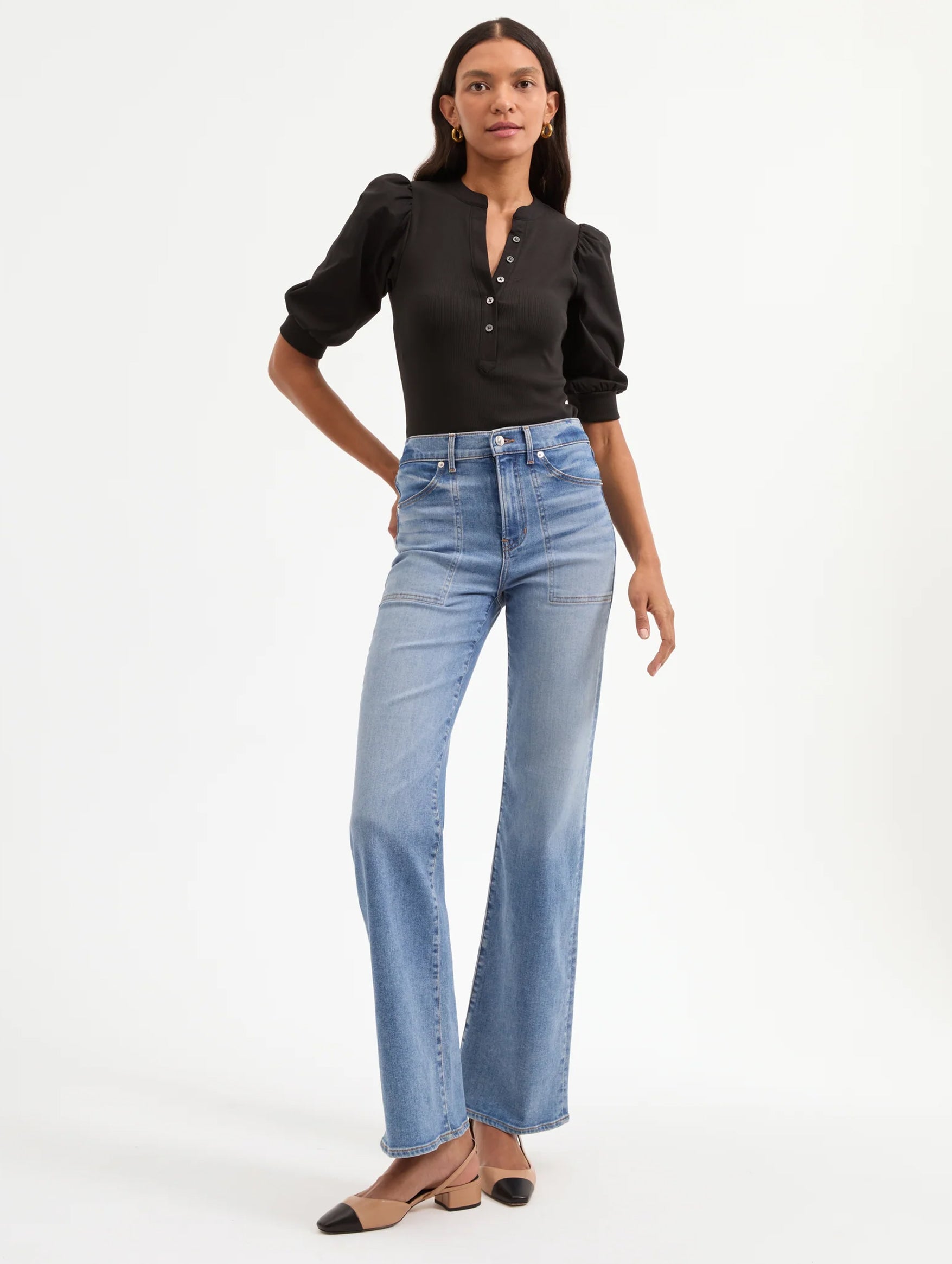 Coralee Puff Sleeve Top in Black