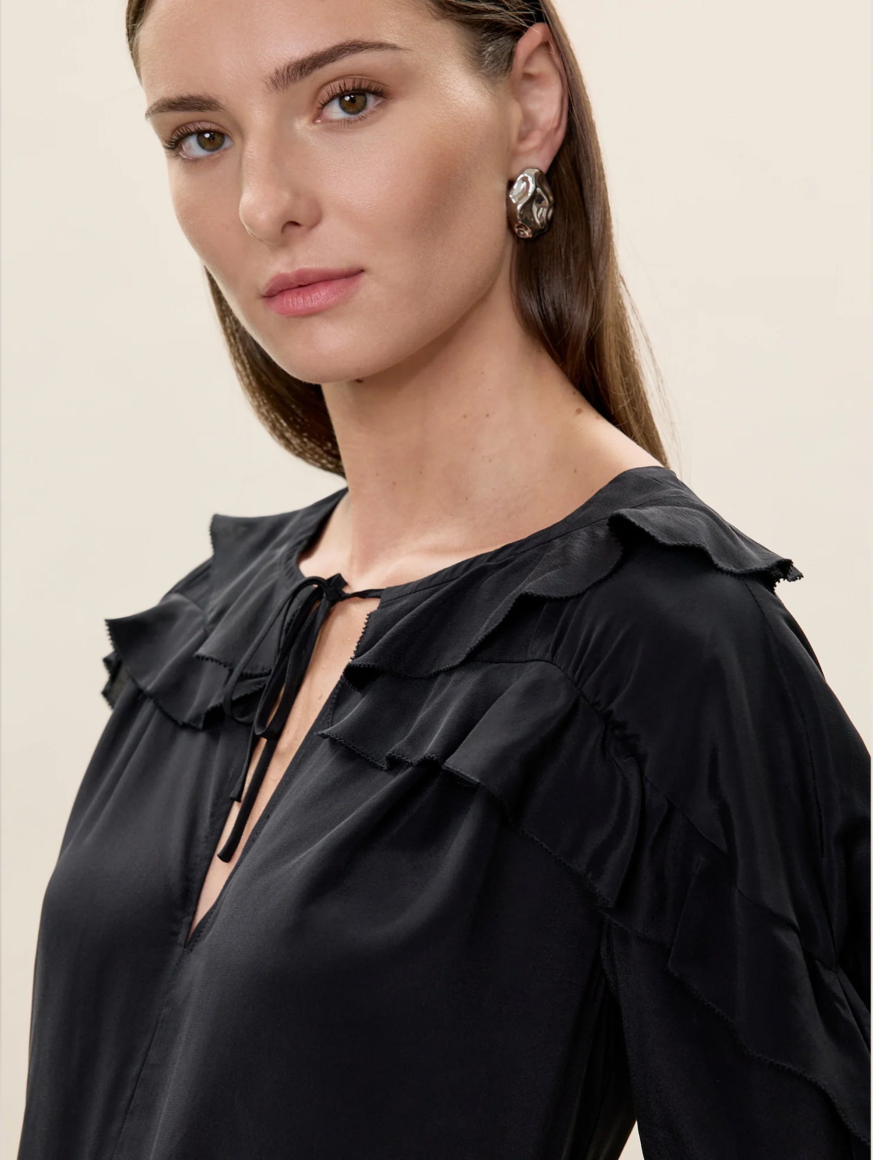 Lilith Ruffle Blouse in Black