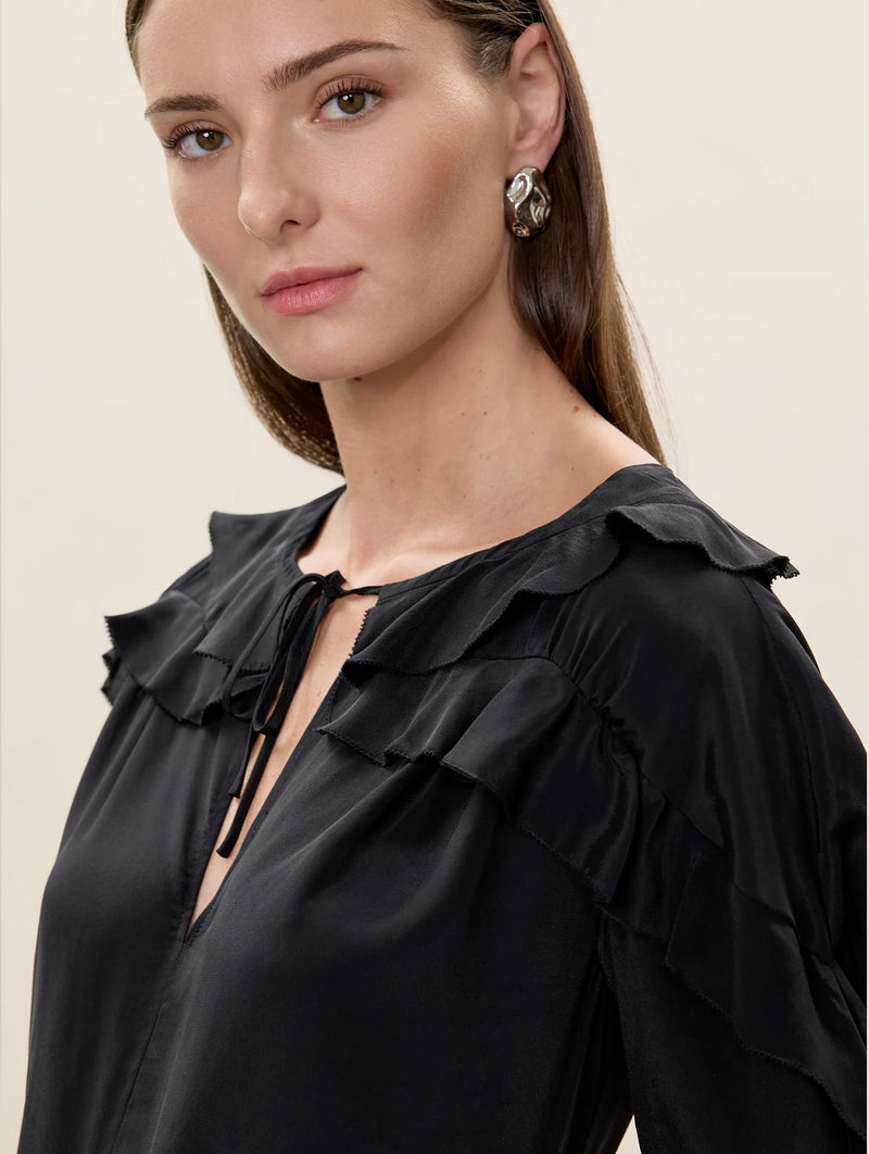 Lilith Ruffle Blouse in Black