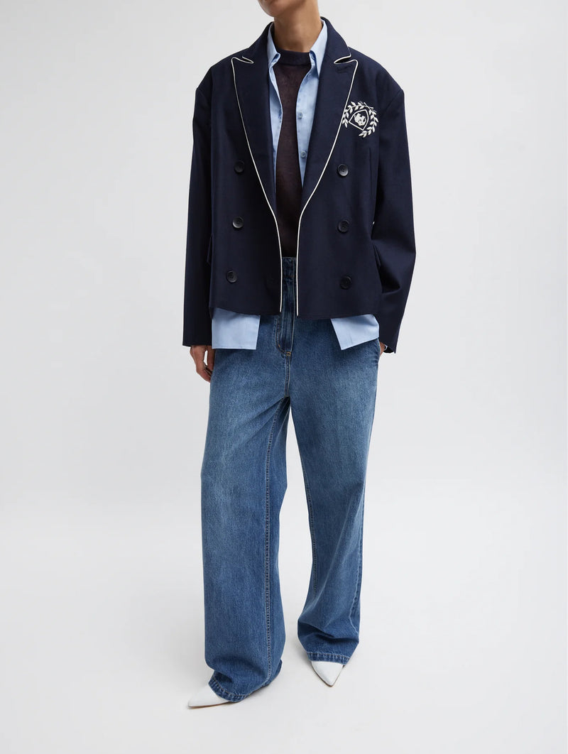 Superfine Wool Flannel Rene Blazer in Navy