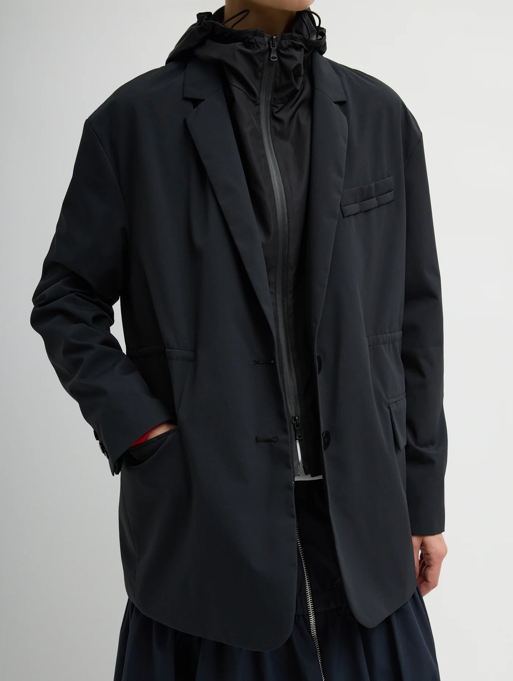Tech Suiting Anorak Blazer With Zip Off Vest in Black
