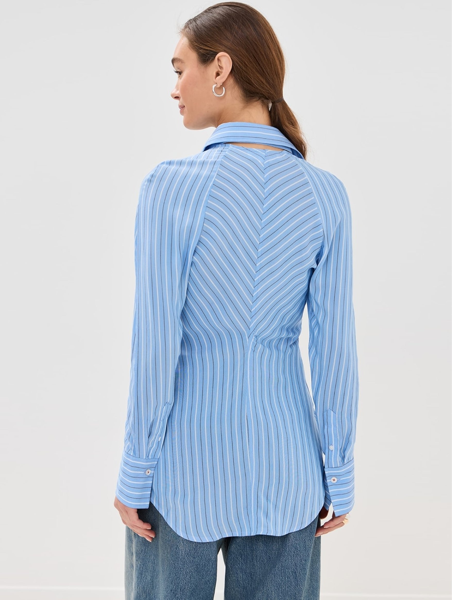 Gathered Side Blouse in Ocean Stripe