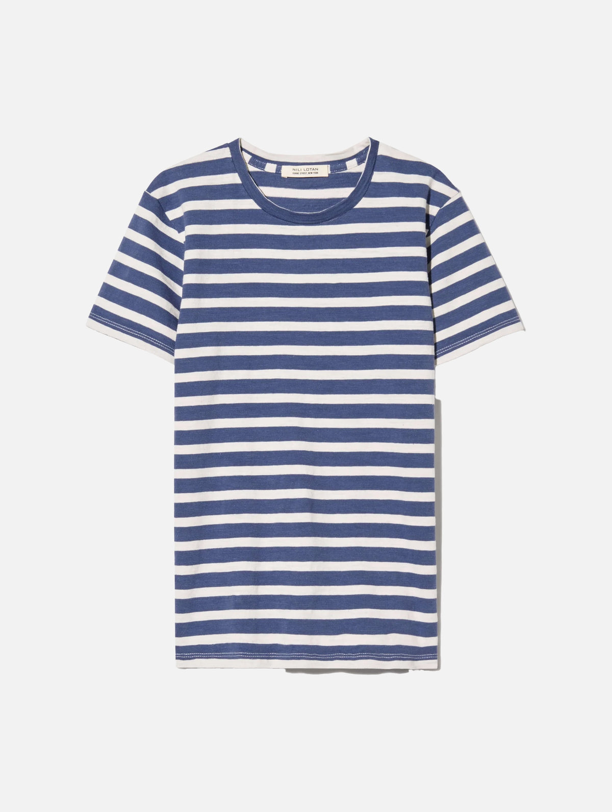 Brady Tee in French Blue and Off White Stripe