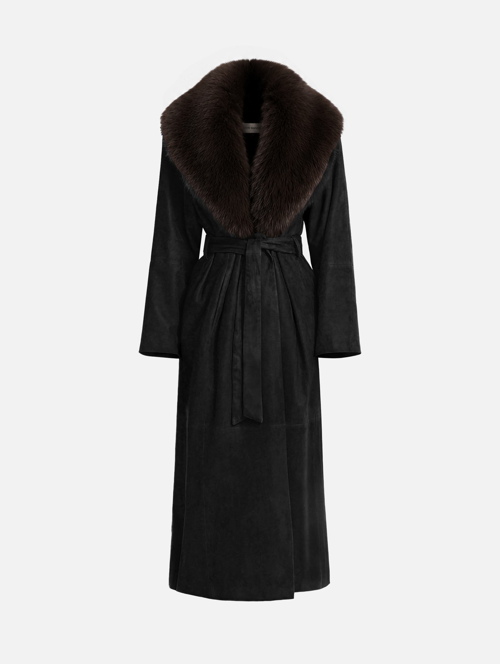 Briona Suede Coat in Black with Espresso Collar