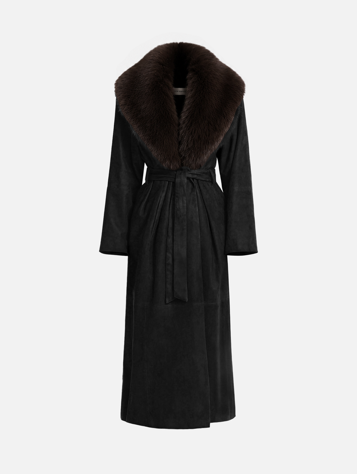 Briona Suede Coat in Black with Espresso Collar