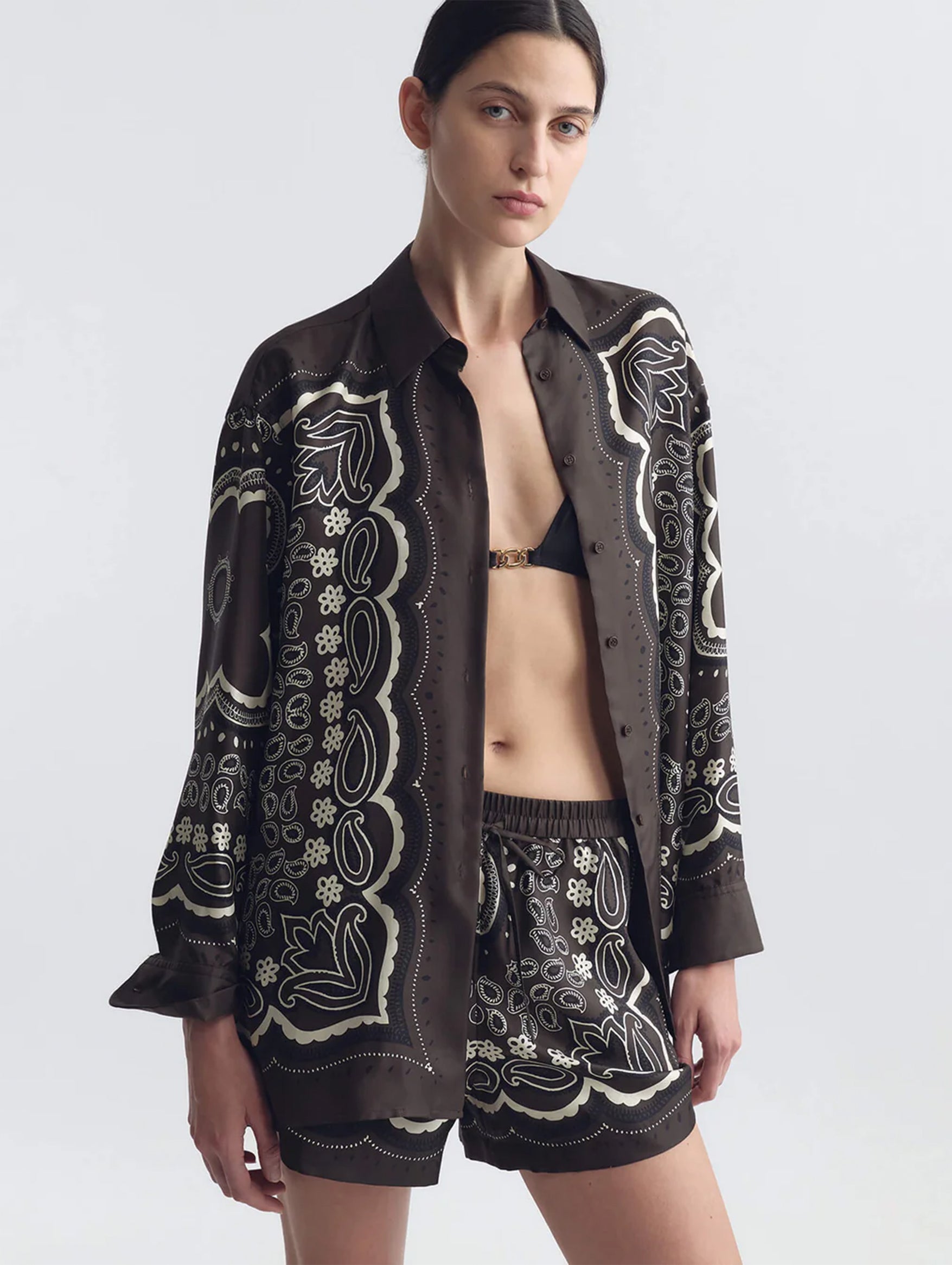 Frances Short in Brown Ivory Bandana Print