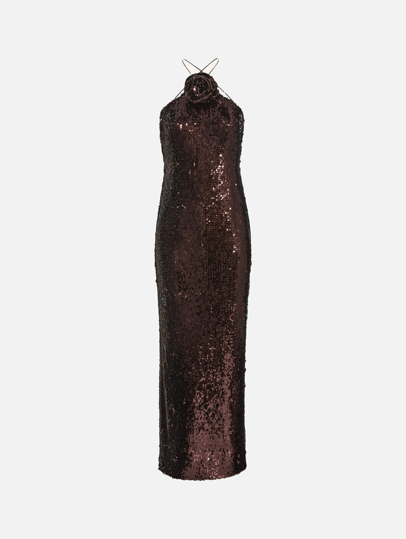 Long Sequin Dress in Brown