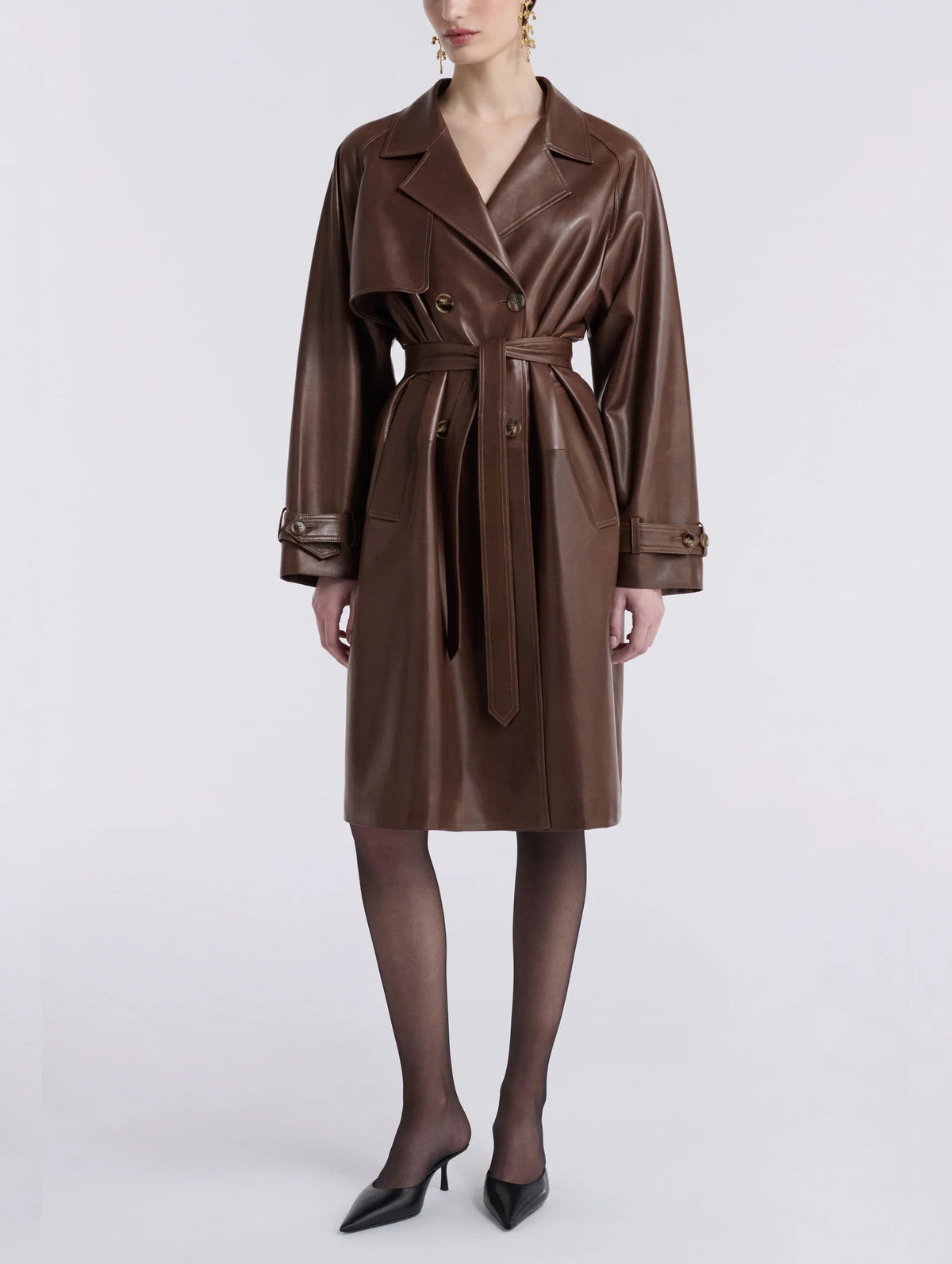 Butter Leather Trench in Cocoa