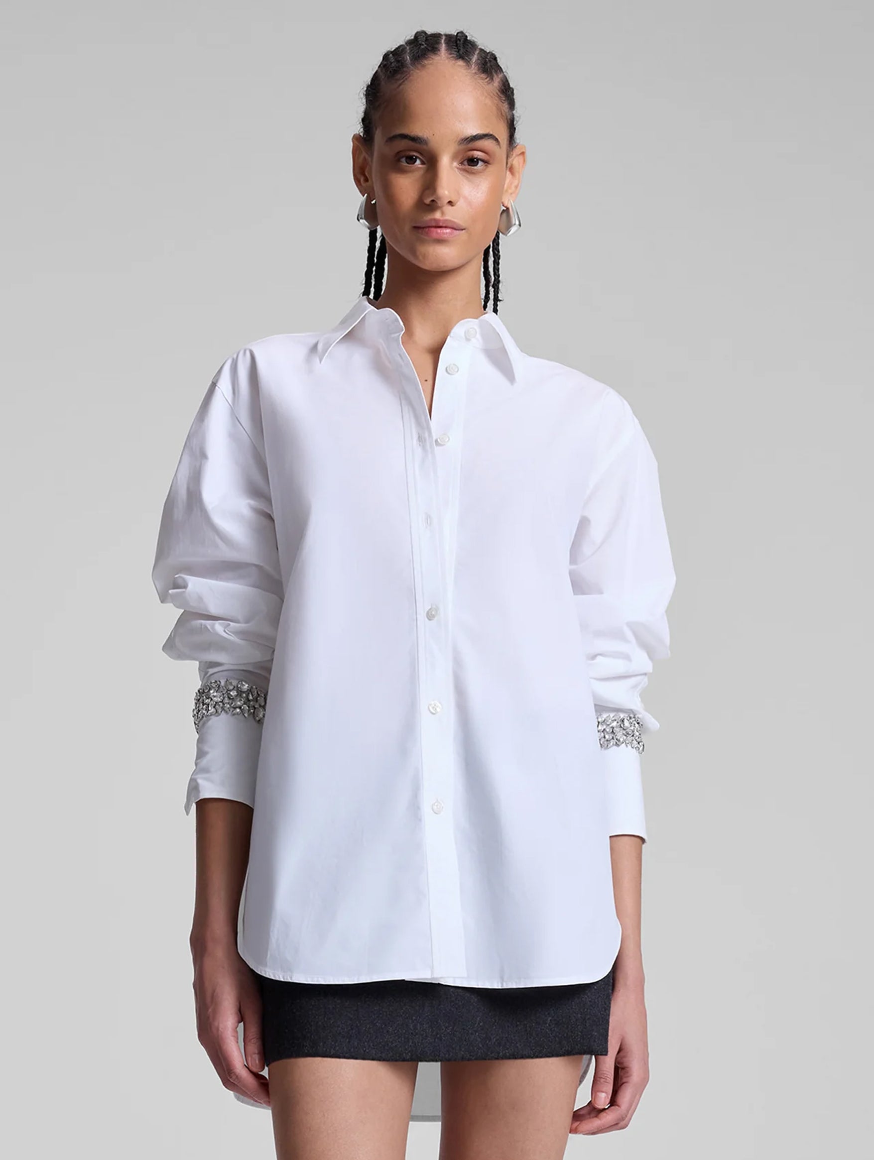 Calvin Embellished Sleeve Shirt in White