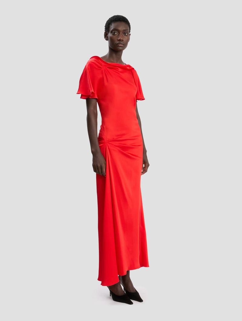 Draped Cap Sleeve Dress in Cayenne