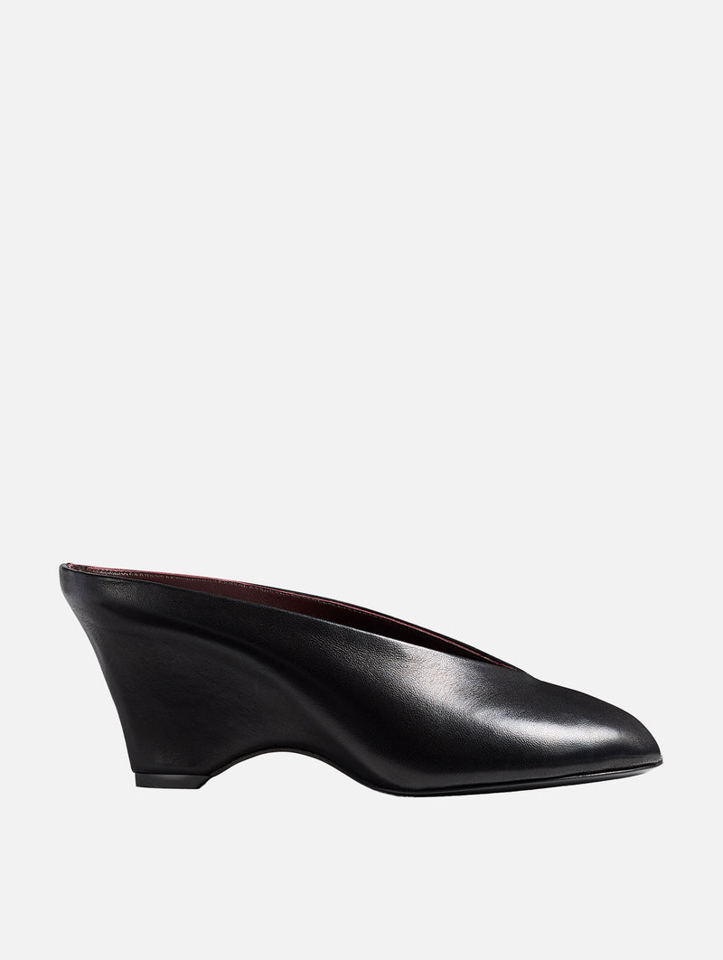 Cloak Peep Toe Leather Mule in Black