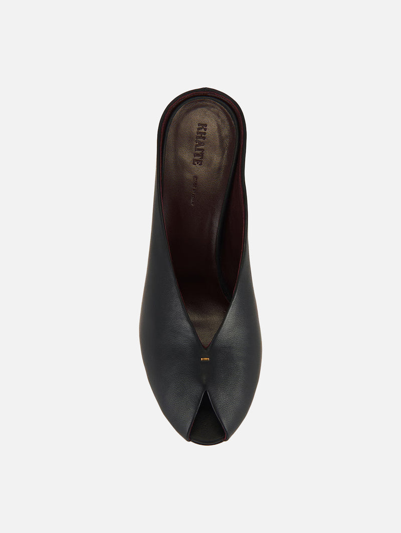 Cloak Peep Toe Leather Mule in Black