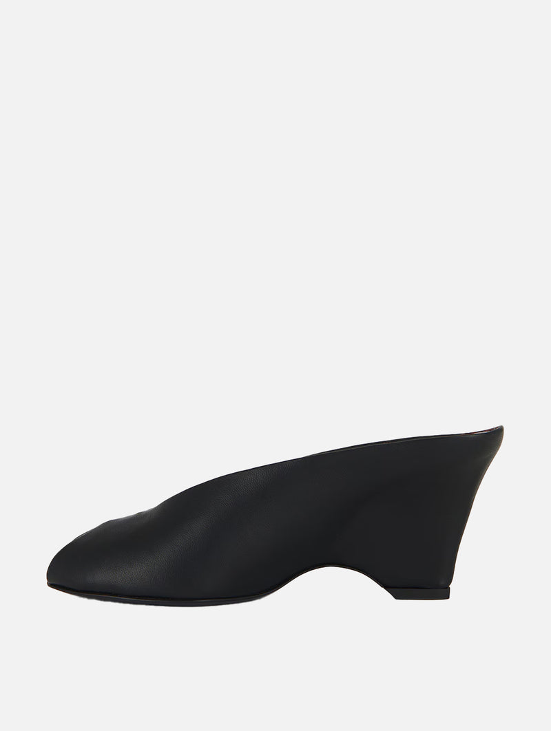 Cloak Peep Toe Leather Mule in Black