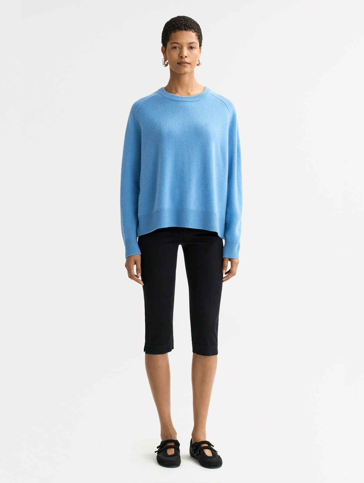 Boyfriend Cashmere Crewneck Sweater in Azure