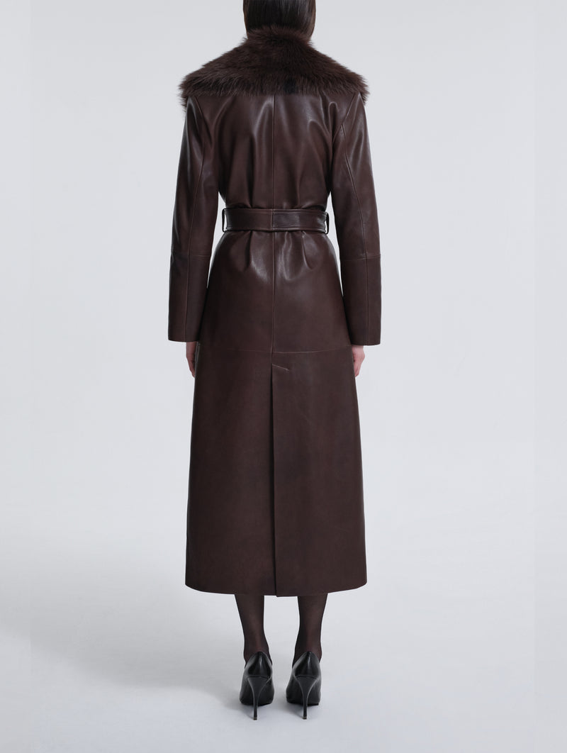 Dakota Leather Trench Coat in Rich Brown