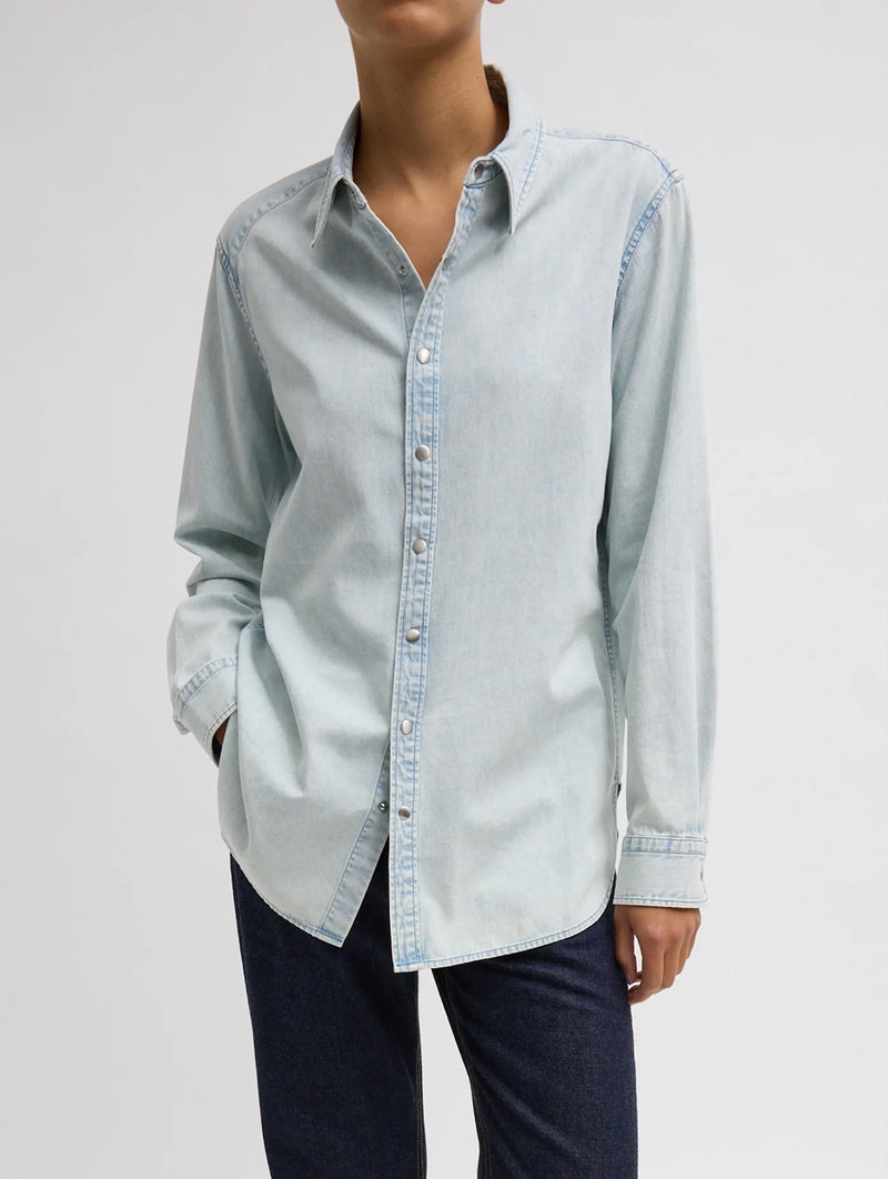Charlie Men's Slim Denim Shirt in Bleached Denim