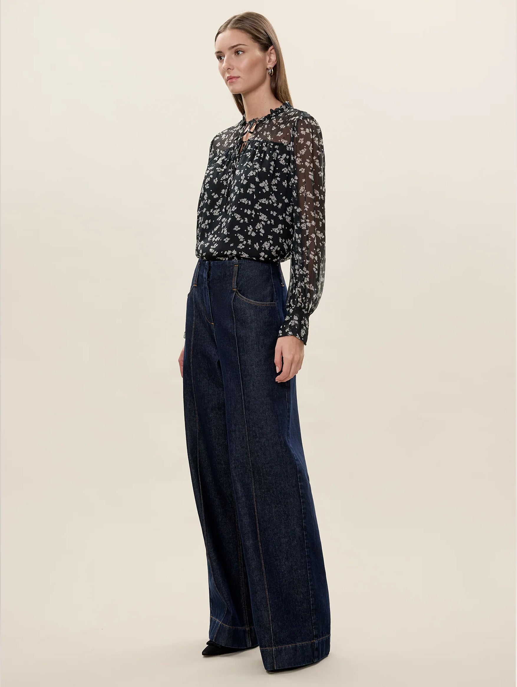 Ditsy Floral Blouse in Black