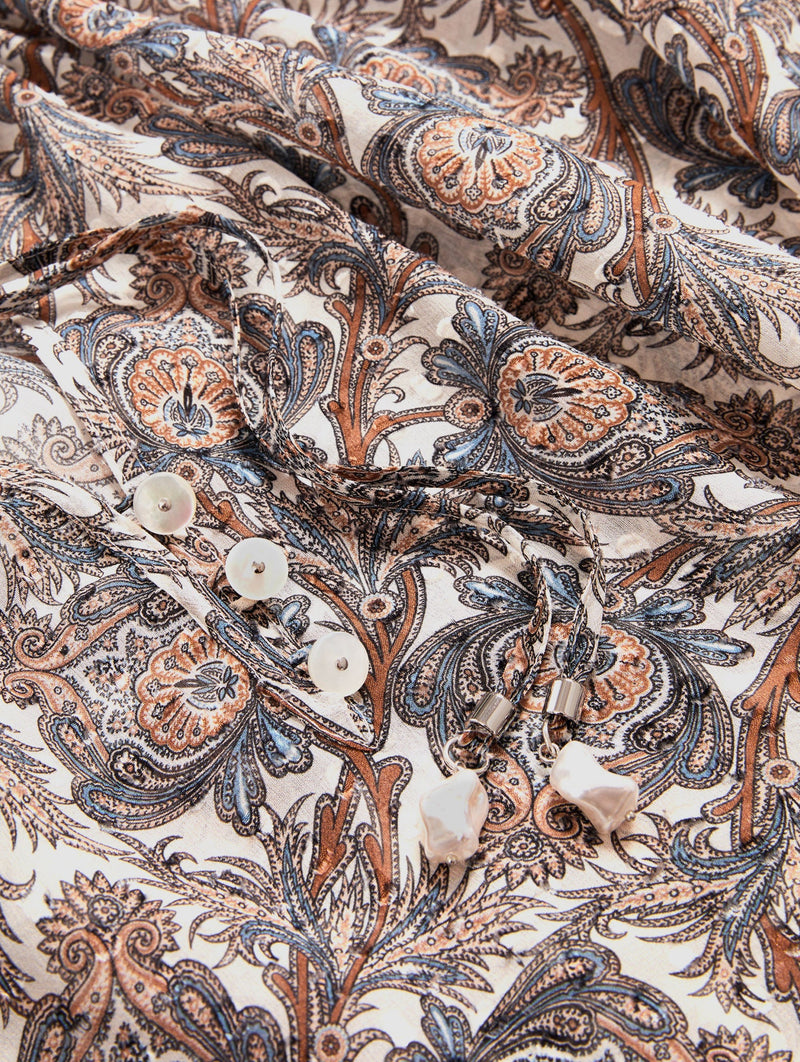 Hickory Silk Blouse in Dove Multi