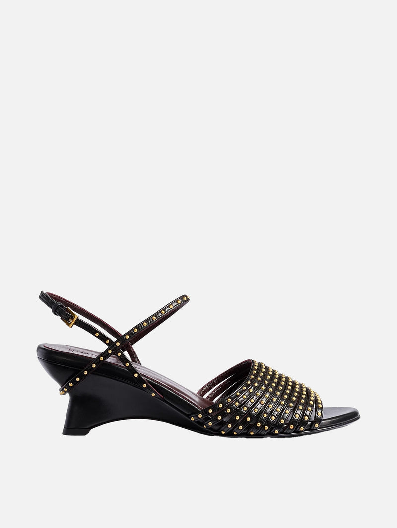 Drew Sandal in Black Leather with Gold Studs