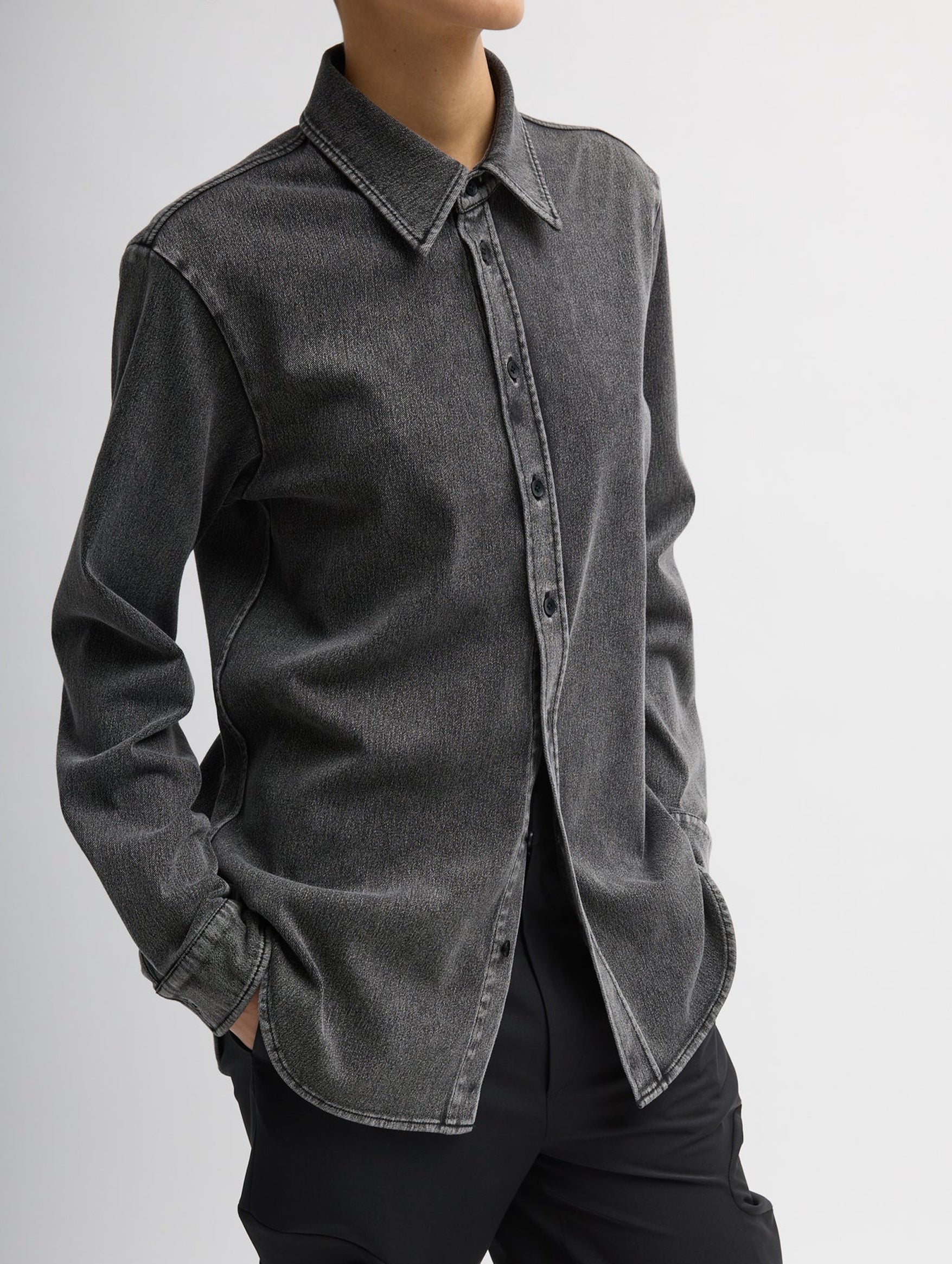 Stretch Denim Easy Shirt in Black