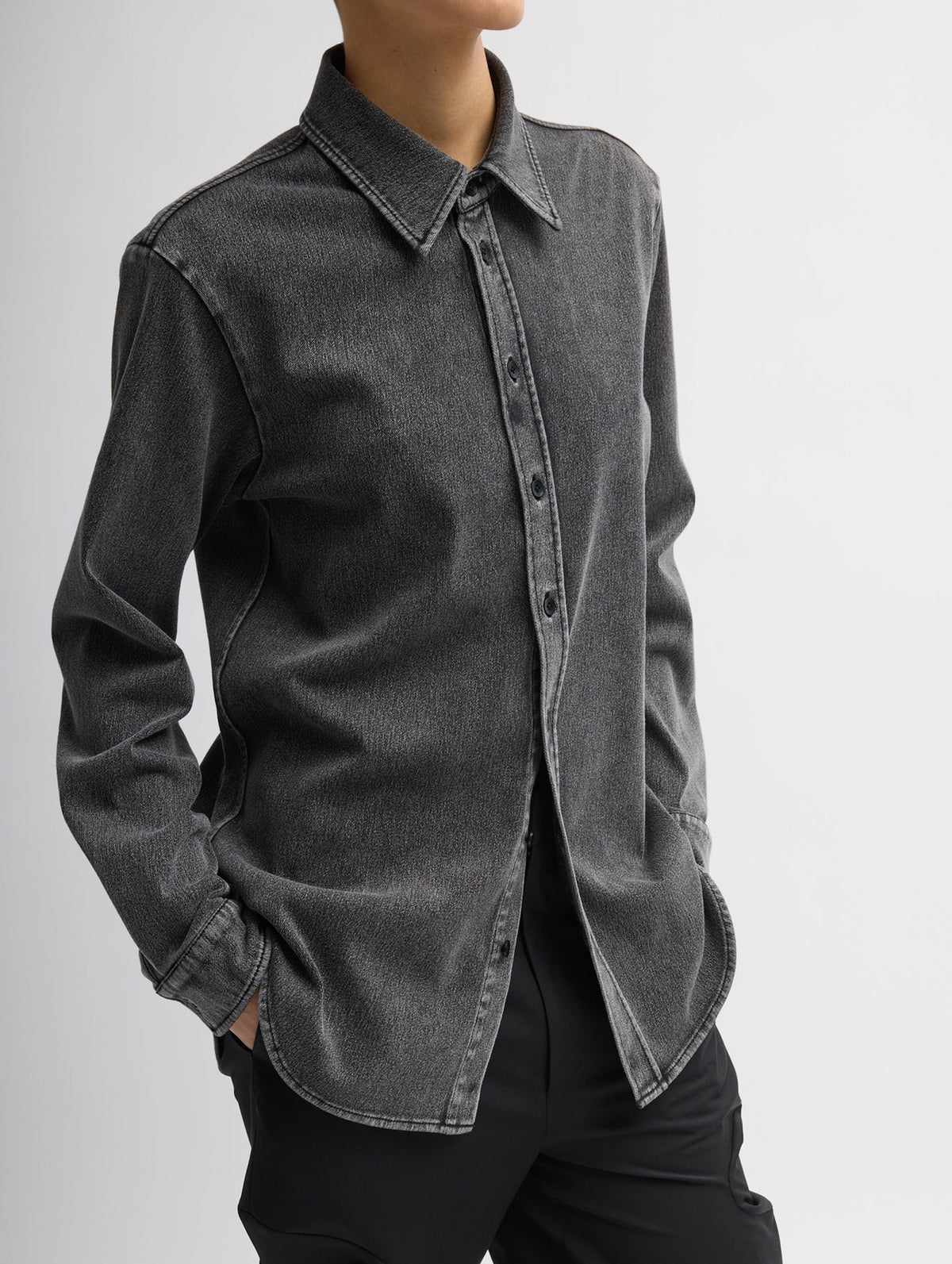 Stretch Denim Easy Shirt in Black