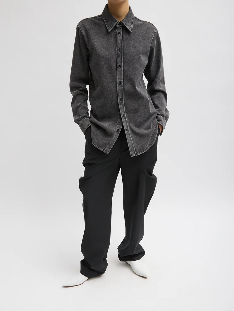 Stretch Denim Easy Shirt in Black