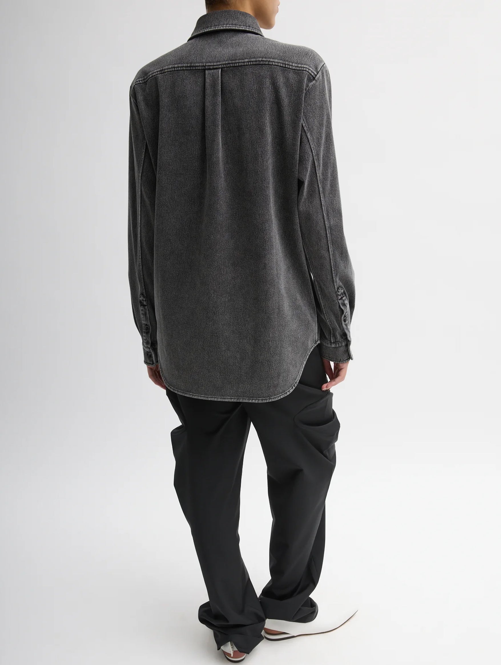 Stretch Denim Easy Shirt in Black