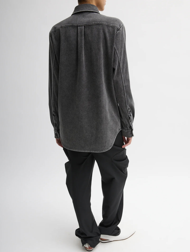 Stretch Denim Easy Shirt in Black