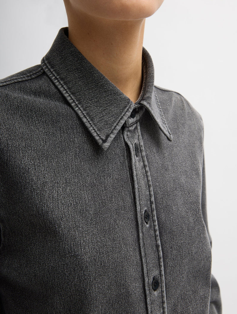 Stretch Denim Easy Shirt in Black