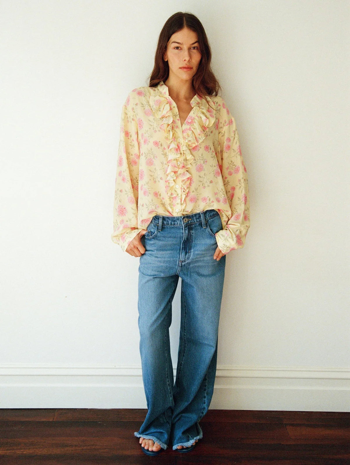 For The Frill Of It Shirt in Strawberry Dahlia Butter Yellow